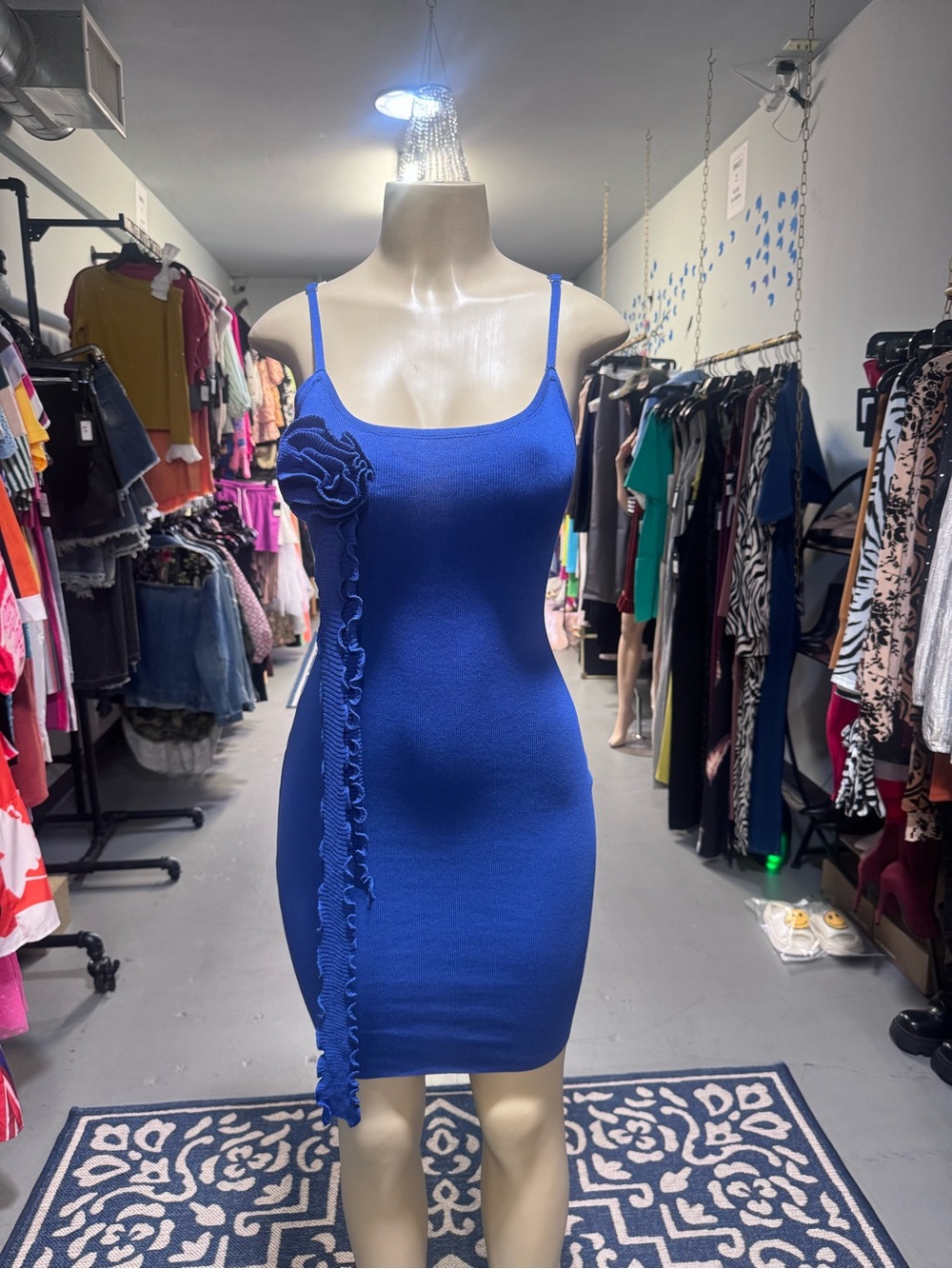 Blue Ruffle-Trim Bodycon Dress - Picture 2 of 2